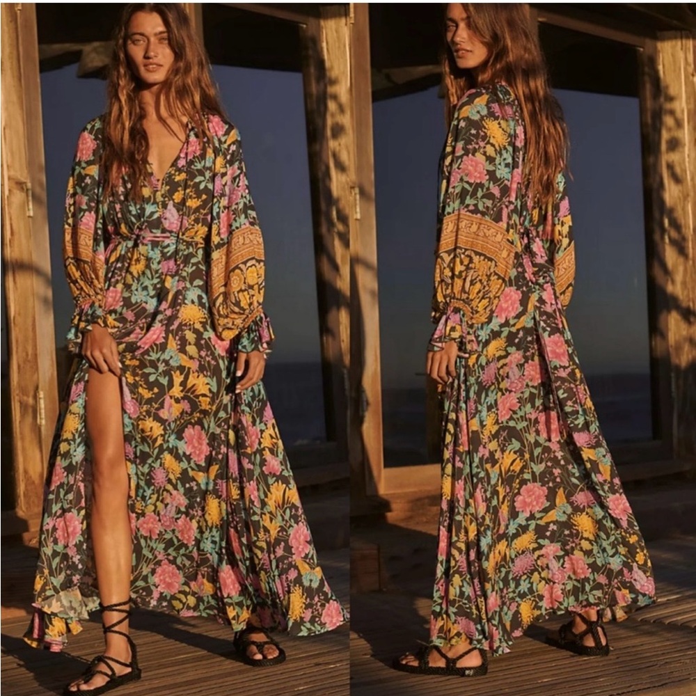 Spell Black Maxi Skirt with Pink & Yellow Floral Print